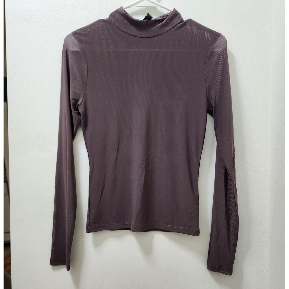 Wild Fable Women's Brown Mesh Mock Neck Long Sleeve Top Size S nwt festival